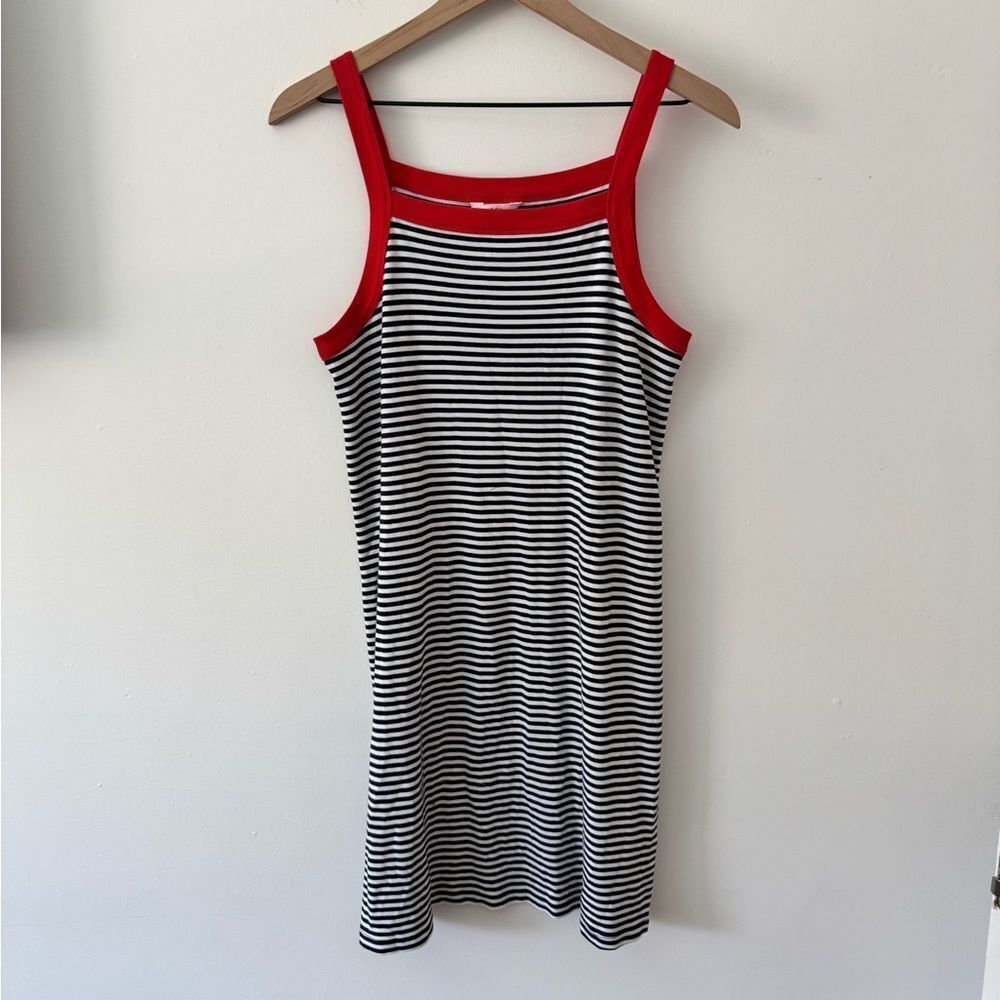 1901 x Nordstrom Black and White Striped Dress with Red Straps Medium